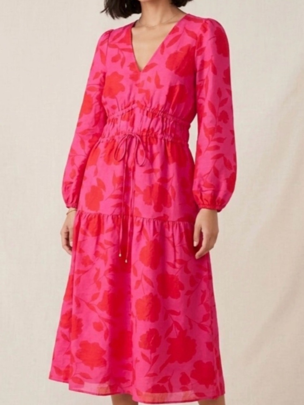 kate spade for Target Hot Pink and Red Floral V-Neck Midi Dress